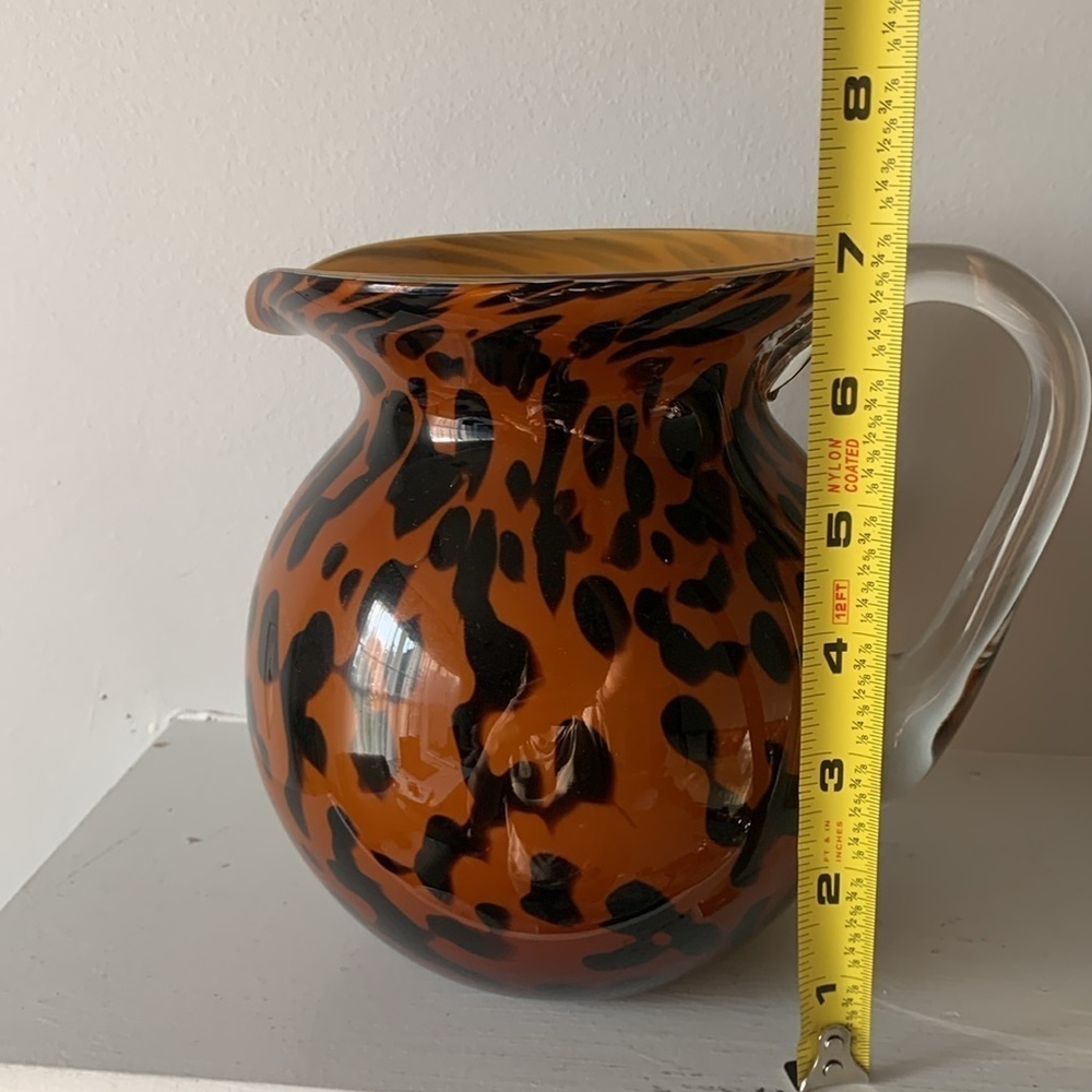 1998 Bombay Company Hand Blown Glass Tiger Pitcher Orange & Black 6.5" Tall boho - Picture 3 of 9